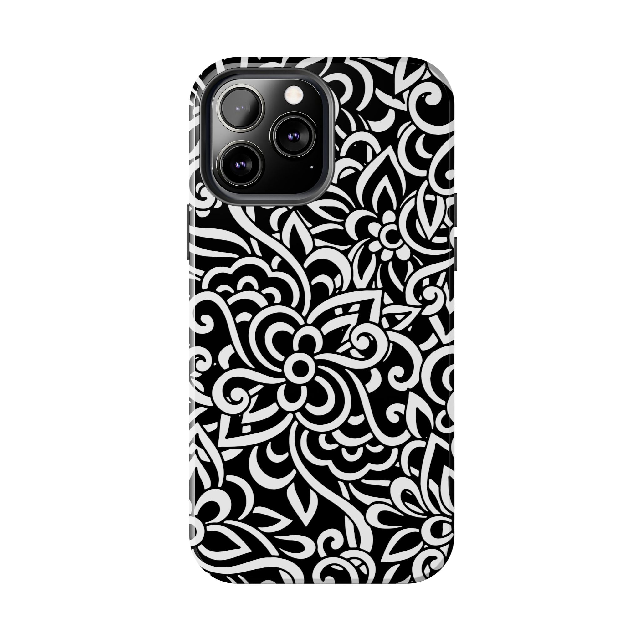 iPhone Samsung Floral Lace Tough Phone Case — Black & White Protective iPhone Cover #8594775703735
