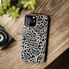 iPhone Samsung Floral Lace Tough Phone Case — Black & White Protective iPhone Cover #8594775703735