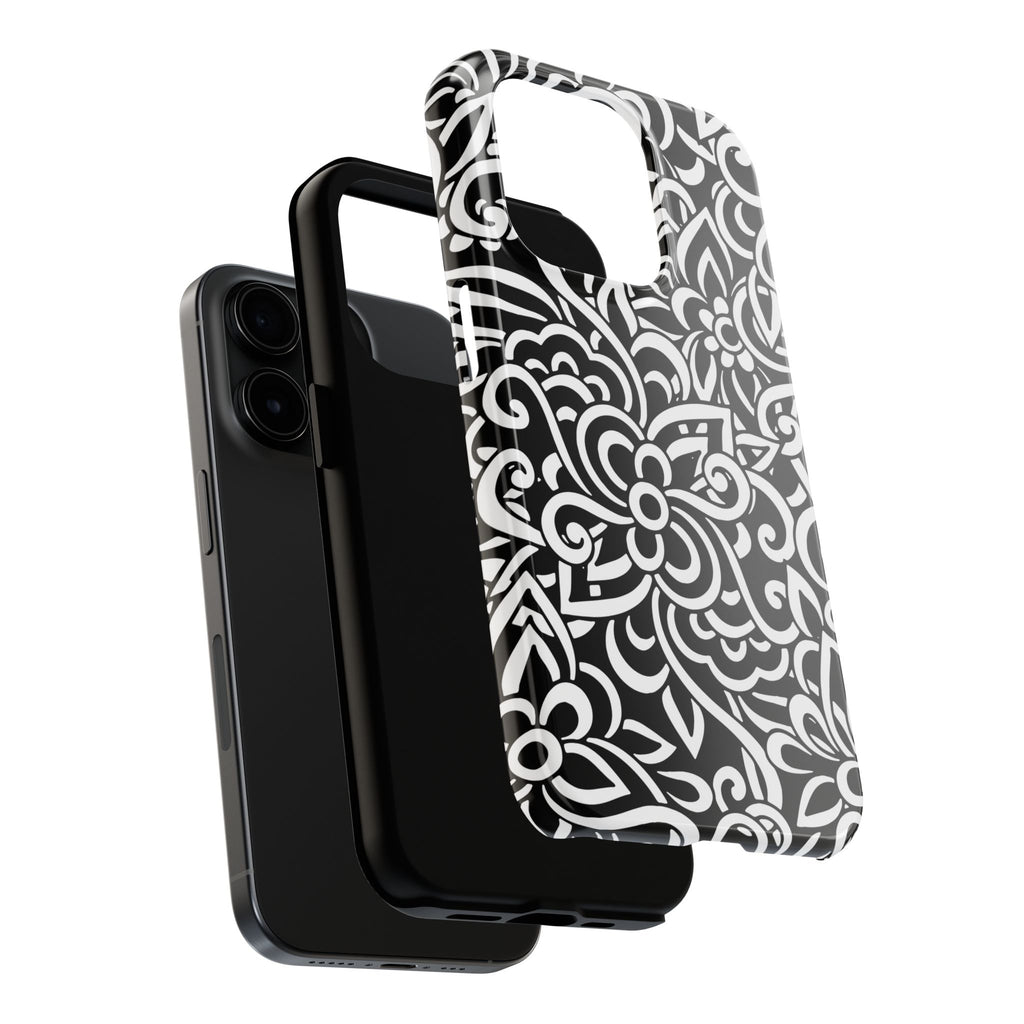 iPhone Samsung Floral Lace Tough Phone Case — Black & White Protective iPhone Cover #8594775703735