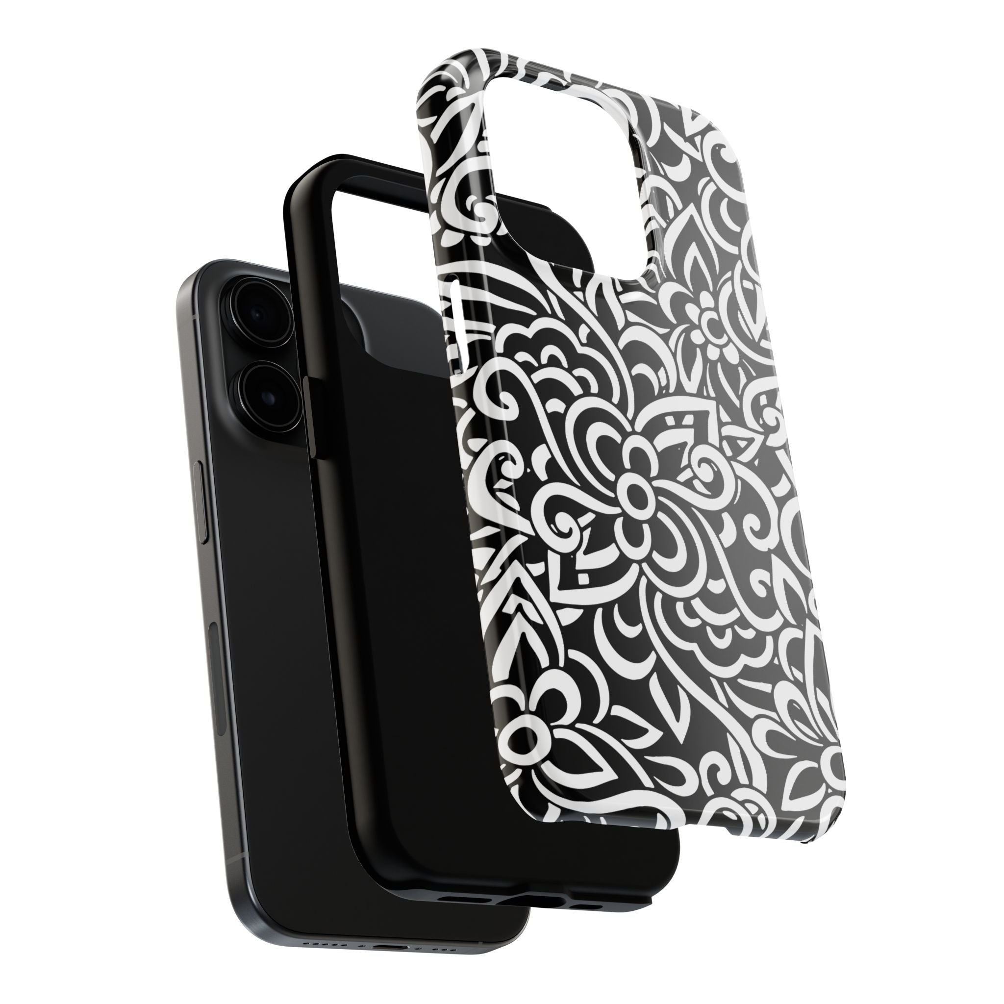 iPhone Samsung Floral Lace Tough Phone Case — Black & White Protective iPhone Cover #8594775703735