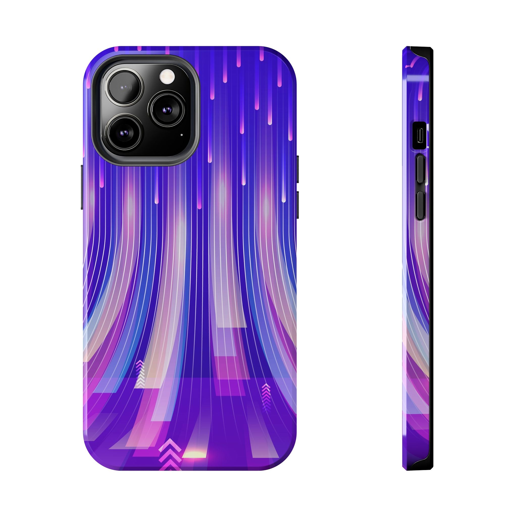 iPhone Samsung Tough Phone Case — Purple Gradient Light Trails Protective Cover — Abstract Glowing Dynamic Design