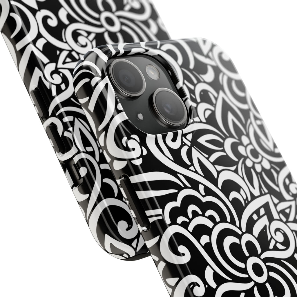 iPhone Samsung Floral Lace Tough Phone Case — Black & White Protective iPhone Cover #8594775703735