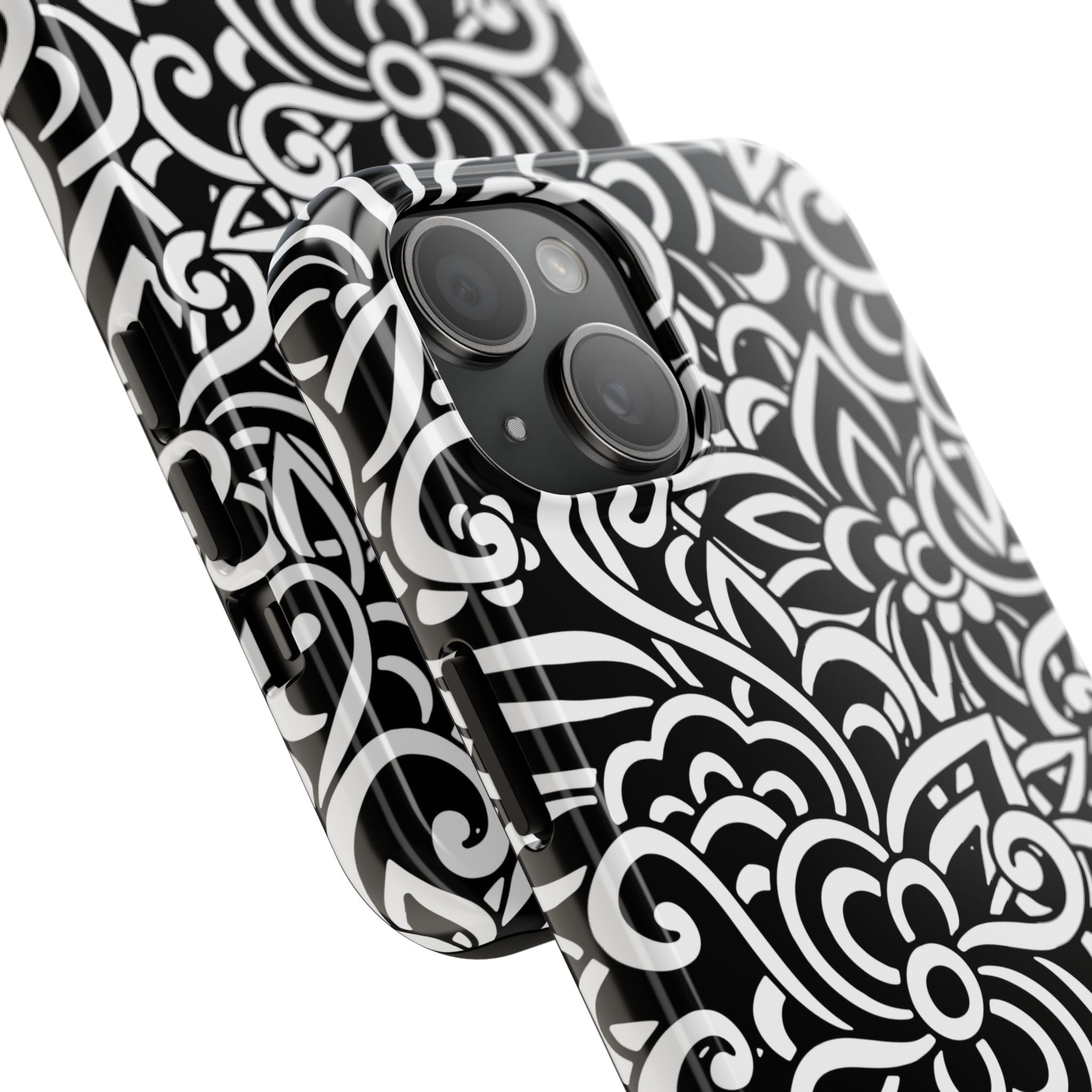 iPhone Samsung Floral Lace Tough Phone Case — Black & White Protective iPhone Cover #8594775703735