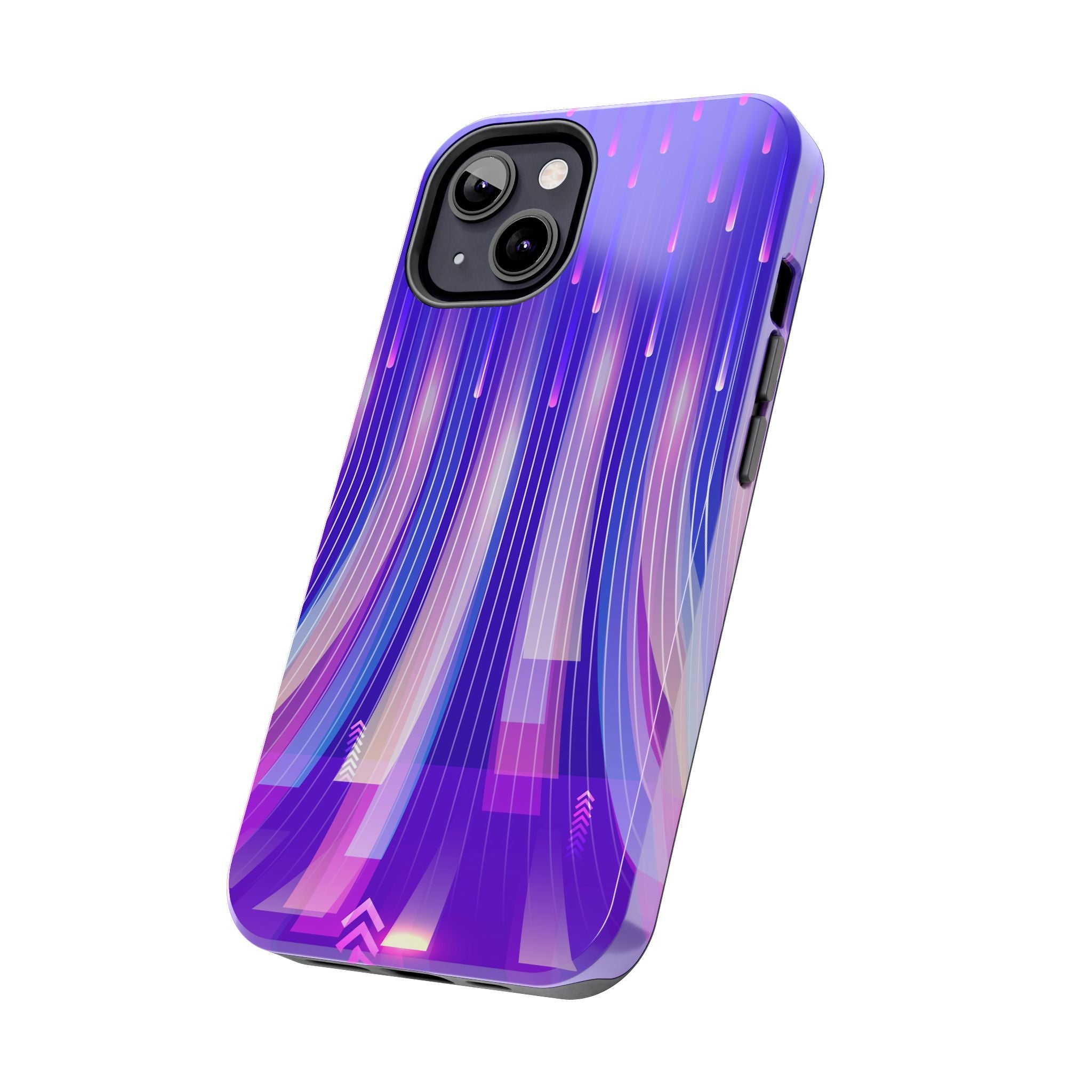 iPhone Samsung Tough Phone Case — Purple Gradient Light Trails Protective Cover — Abstract Glowing Dynamic Design