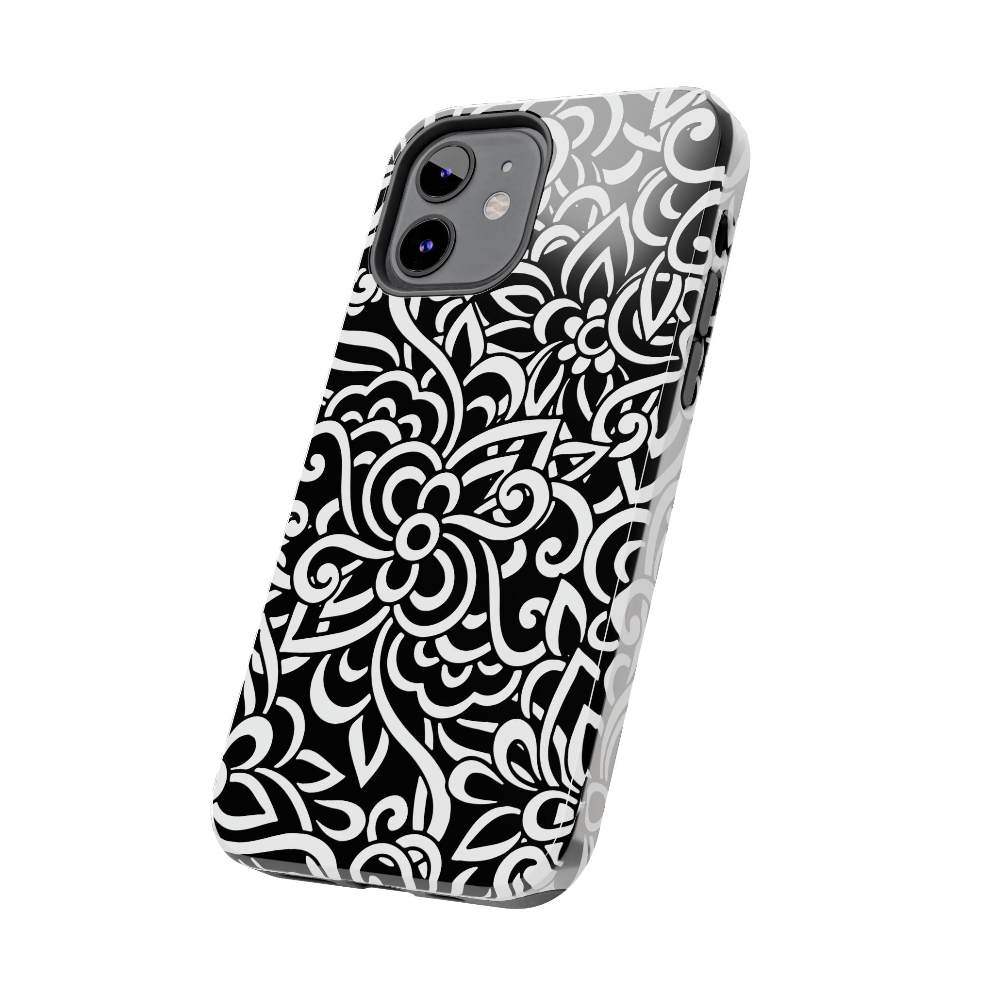 iPhone Samsung Floral Lace Tough Phone Case — Black & White Protective iPhone Cover #8594775703735