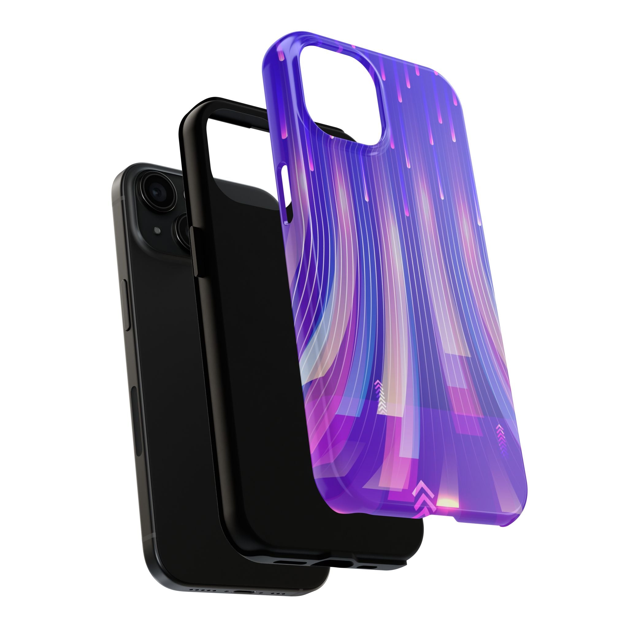 iPhone Samsung Tough Phone Case — Purple Gradient Light Trails Protective Cover — Abstract Glowing Dynamic Design