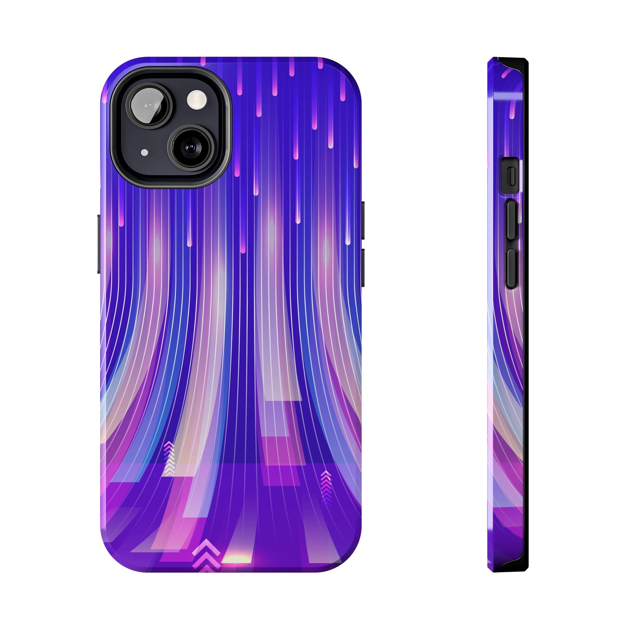 iPhone Samsung Tough Phone Case — Purple Gradient Light Trails Protective Cover — Abstract Glowing Dynamic Design