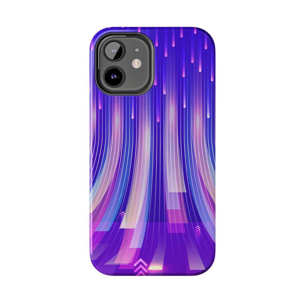 iPhone Samsung Tough Phone Case — Purple Gradient Light Trails Protective Cover — Abstract Glowing Dynamic Design