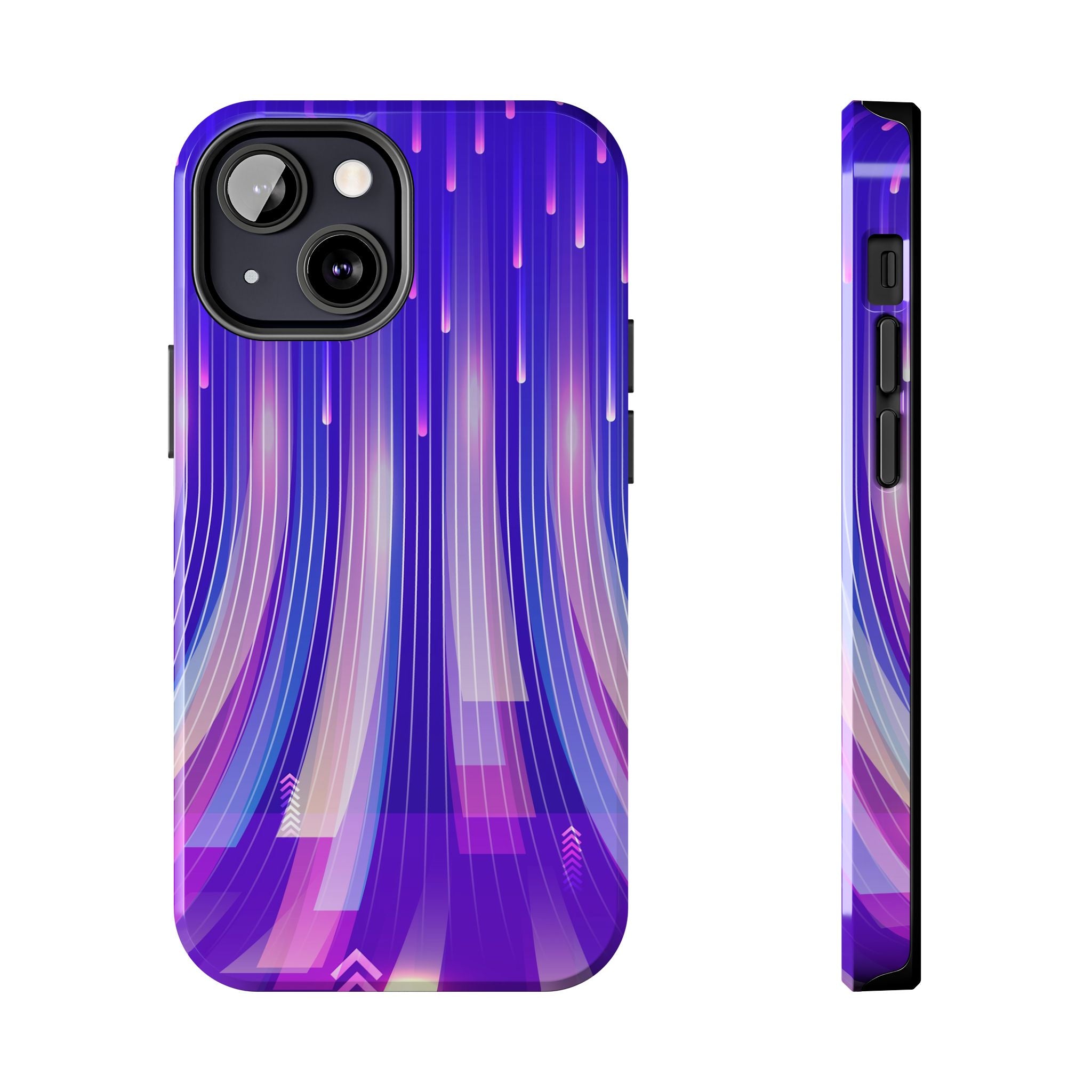 iPhone Samsung Tough Phone Case — Purple Gradient Light Trails Protective Cover — Abstract Glowing Dynamic Design