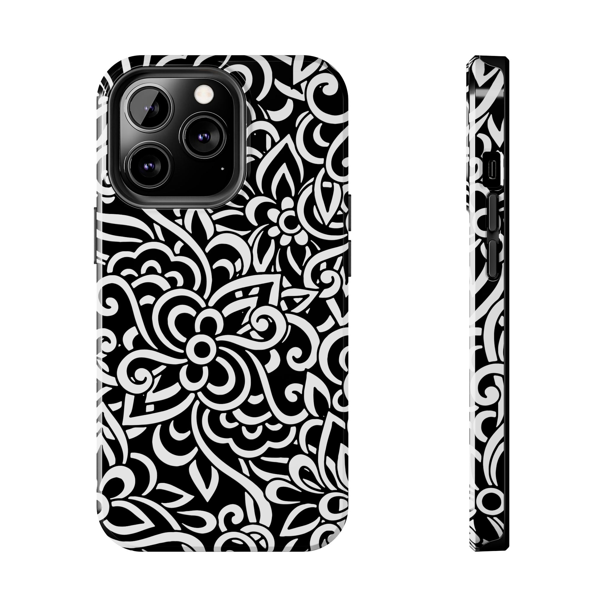 iPhone Samsung Floral Lace Tough Phone Case — Black & White Protective iPhone Cover #8594775703735