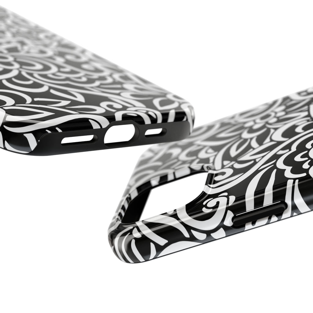 iPhone Samsung Floral Lace Tough Phone Case — Black & White Protective iPhone Cover #8594775703735