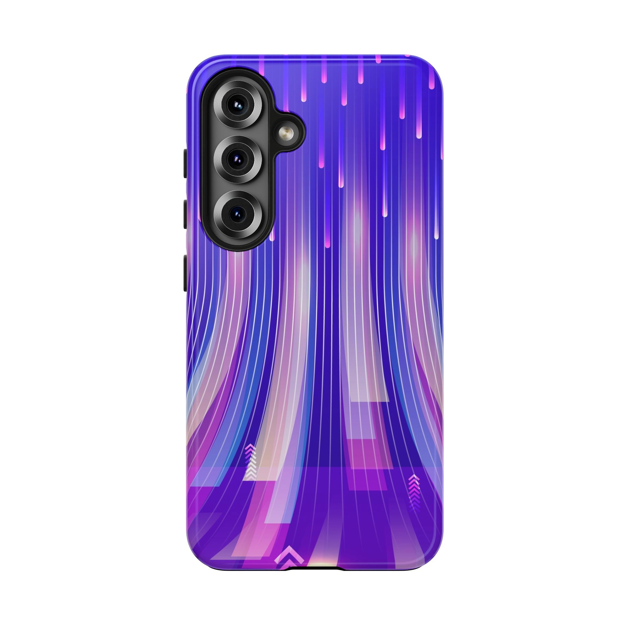 iPhone Samsung Tough Phone Case — Purple Gradient Light Trails Protective Cover — Abstract Glowing Dynamic Design