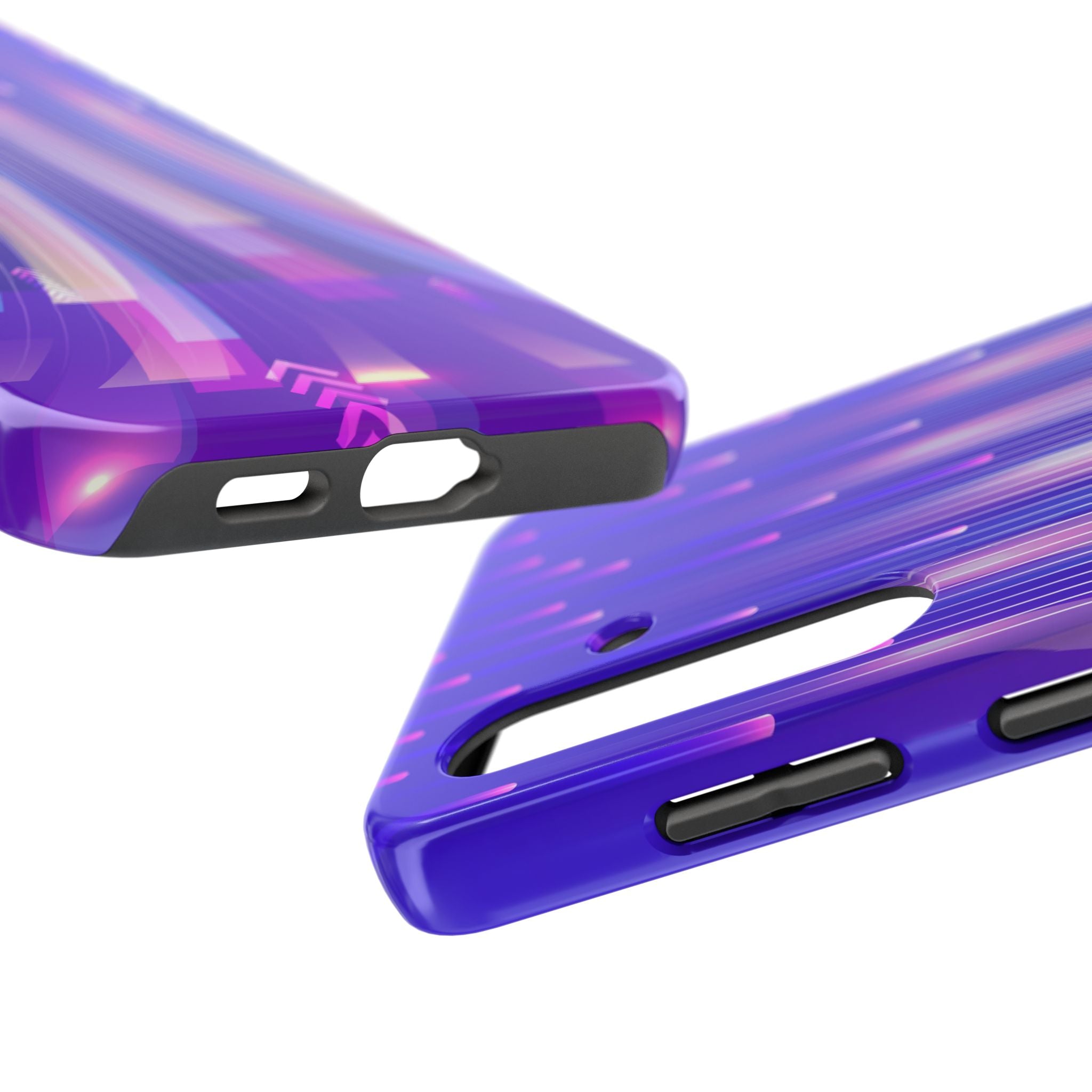 iPhone Samsung Tough Phone Case — Purple Gradient Light Trails Protective Cover — Abstract Glowing Dynamic Design