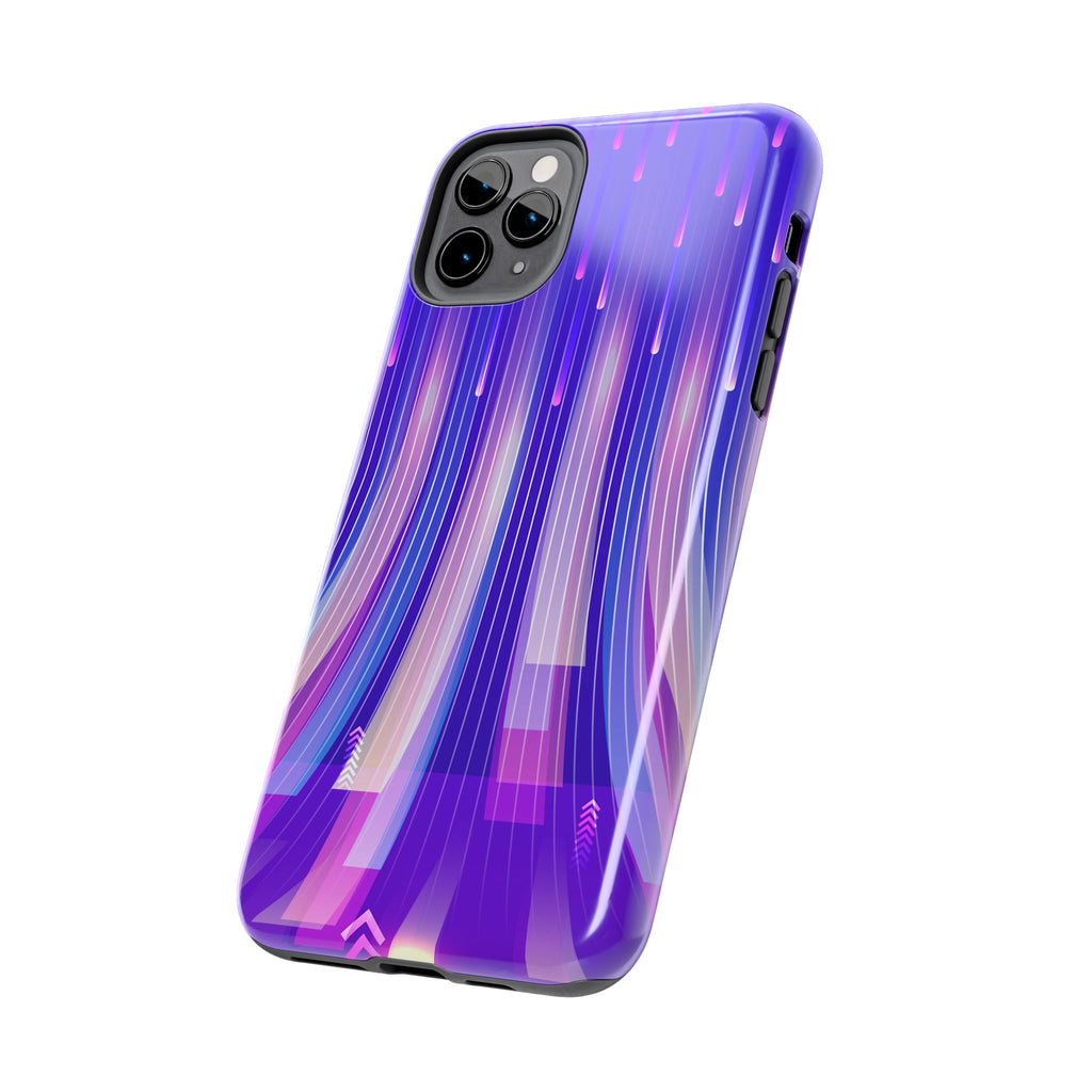 iPhone Samsung Tough Phone Case — Purple Gradient Light Trails Protective Cover — Abstract Glowing Dynamic Design