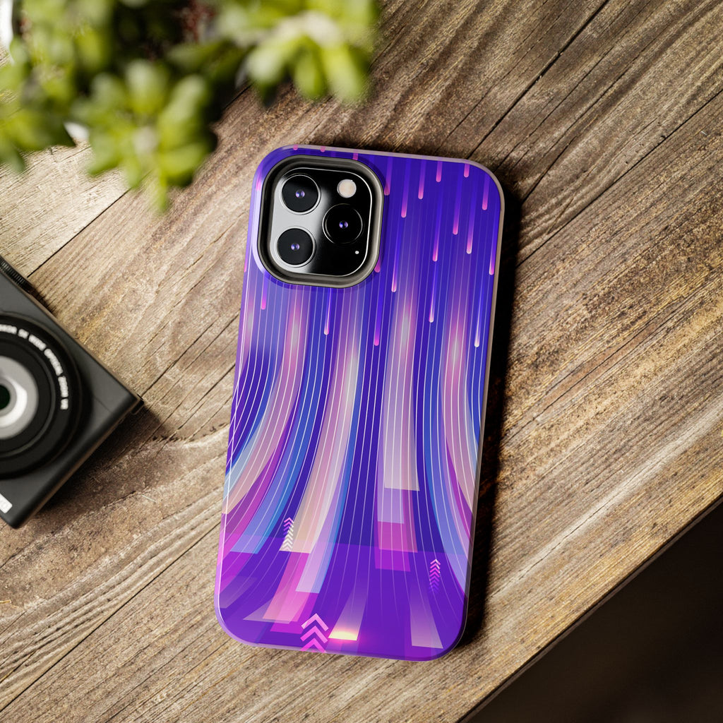 iPhone Samsung Tough Phone Case — Purple Gradient Light Trails Protective Cover — Abstract Glowing Dynamic Design