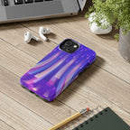 iPhone Samsung Tough Phone Case — Purple Gradient Light Trails Protective Cover — Abstract Glowing Dynamic Design