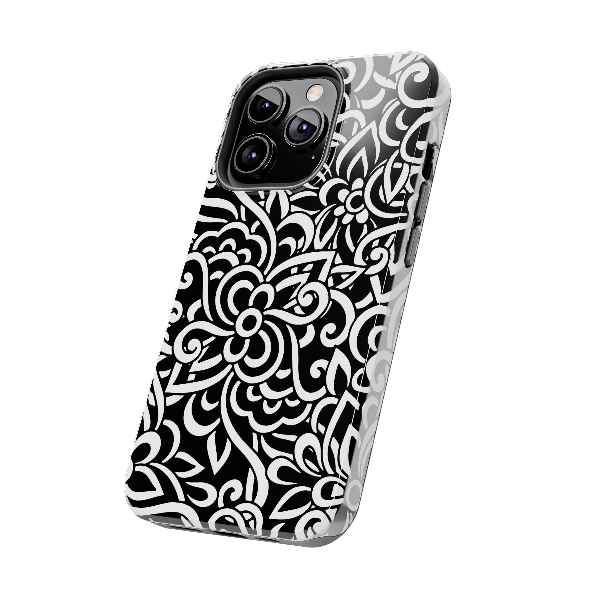 iPhone Samsung Floral Lace Tough Phone Case — Black & White Protective iPhone Cover #8594775703735