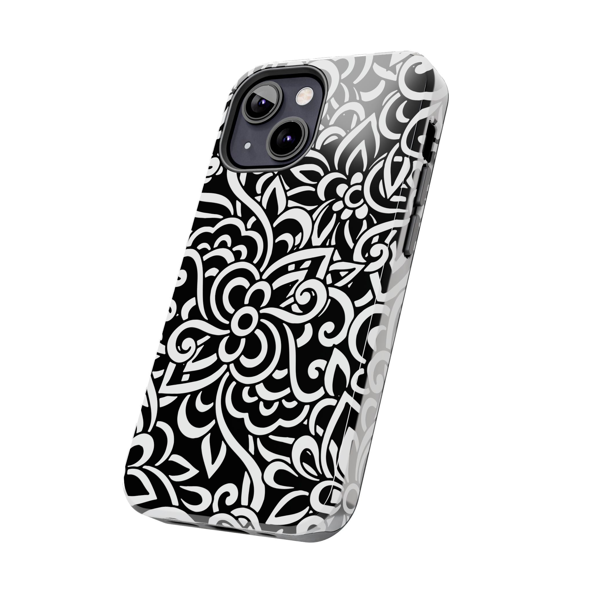 iPhone Samsung Floral Lace Tough Phone Case — Black & White Protective iPhone Cover #8594775703735
