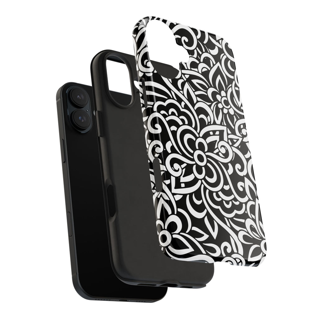 iPhone Samsung Floral Lace Tough Phone Case — Black & White Protective iPhone Cover #8594775703735