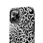 iPhone Samsung Floral Lace Tough Phone Case — Black & White Protective iPhone Cover #8594775703735