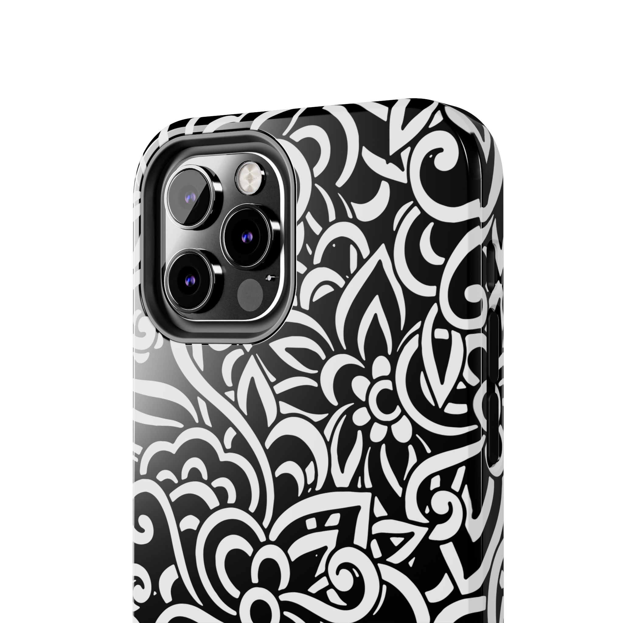 iPhone Samsung Floral Lace Tough Phone Case — Black & White Protective iPhone Cover #8594775703735