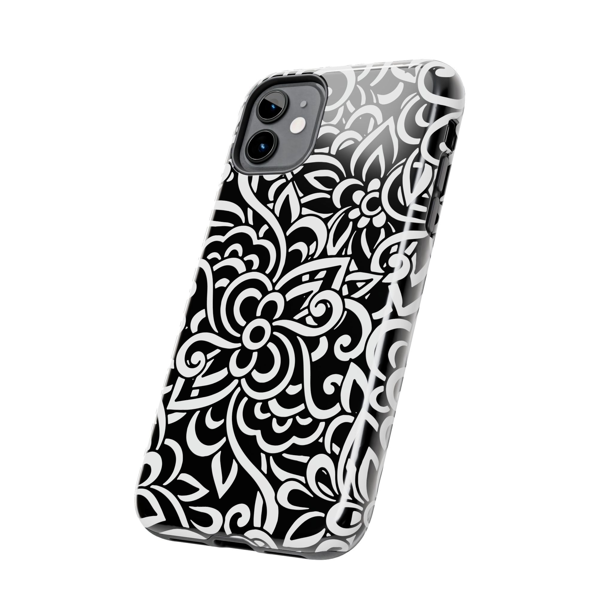 iPhone Samsung Floral Lace Tough Phone Case — Black & White Protective iPhone Cover #8594775703735