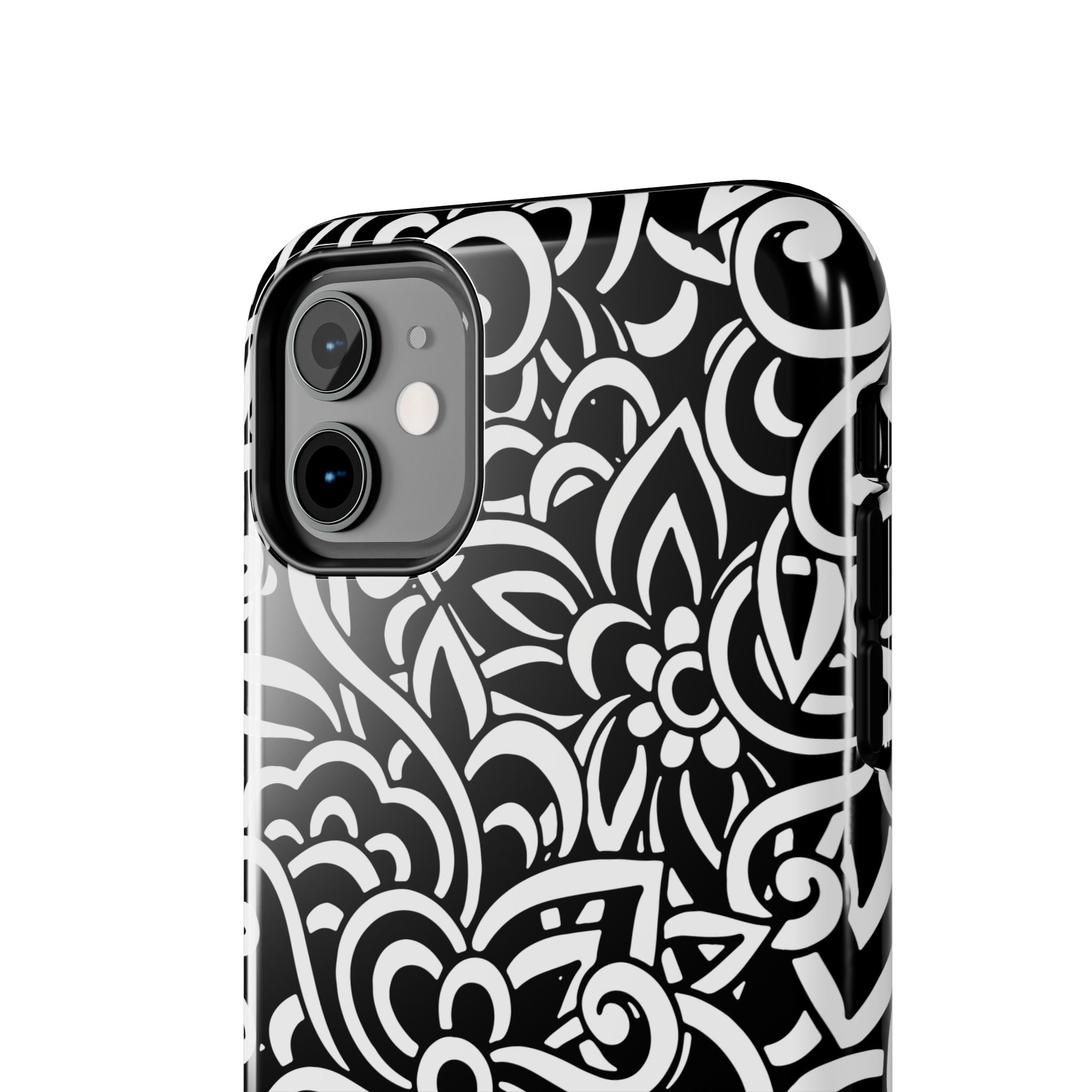 iPhone Samsung Floral Lace Tough Phone Case — Black & White Protective iPhone Cover #8594775703735